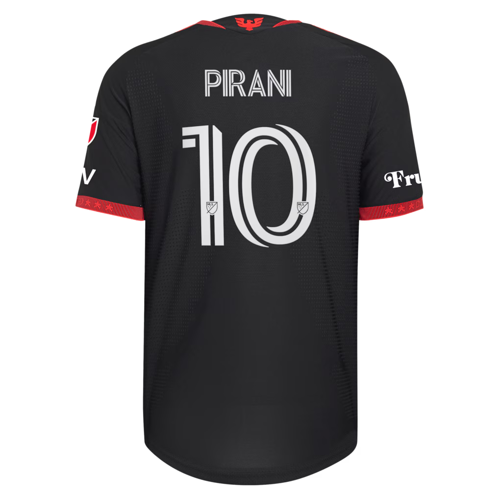 Men's D.C. United Gabriel Pirani Black 2026 Black-and-Red Kit On-Field Authentic Patch Jersey