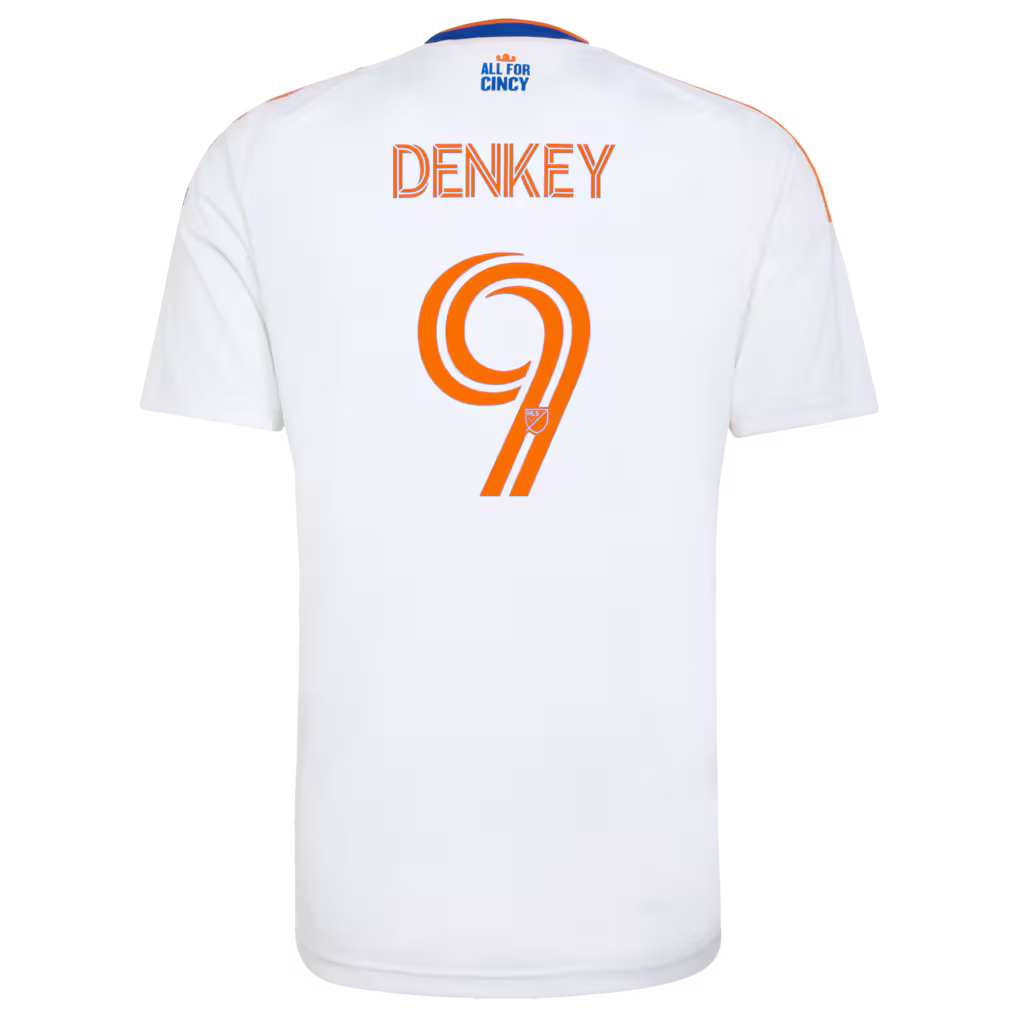 Men's FC Cincinnati Kévin Denkey White 2026 The Seven Hills Kit Replica Jersey