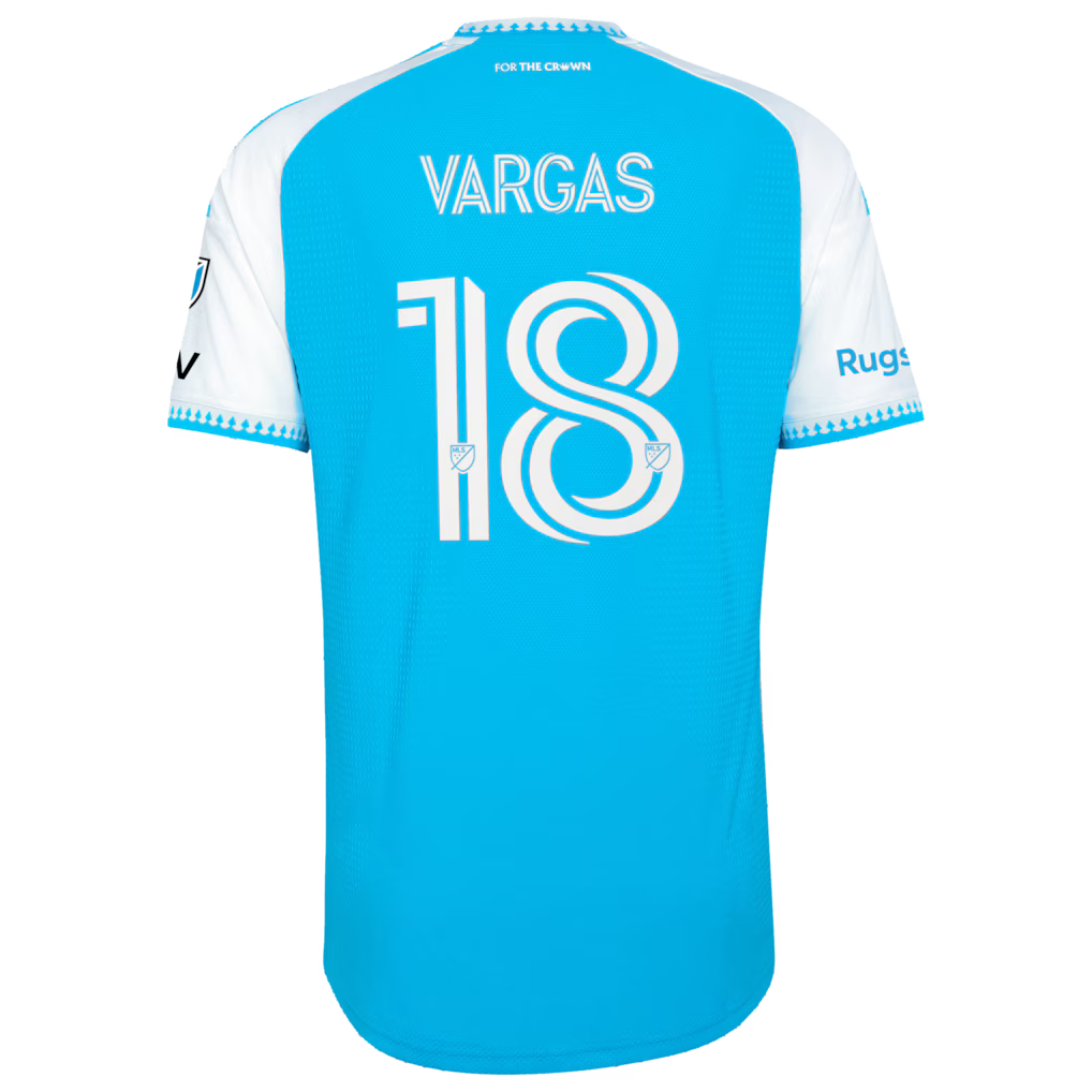 Men's Charlotte FC Obed Vargas Blue 2026 Carolina Kit: Crowns Up On-Field Authentic Patch Jersey