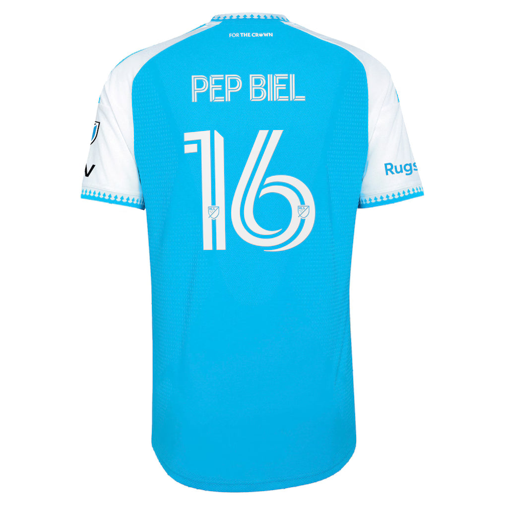 Men's Charlotte FC Pep Biel Blue 2026 Carolina Kit: Crowns Up On-Field Authentic Patch Jersey