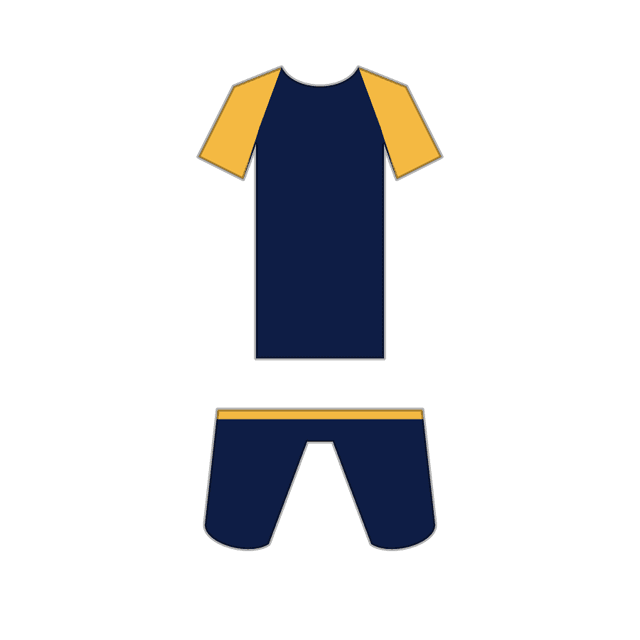 A blank navy and gold team kit sample set, jersey and shorts