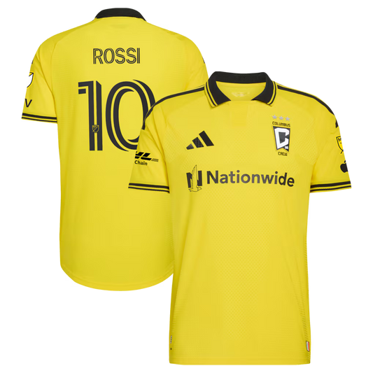 Men's Columbus Crew Diego Rossi Yellow 2026 The Crafted for Excellence Kit On-Field Authentic Patch Jersey