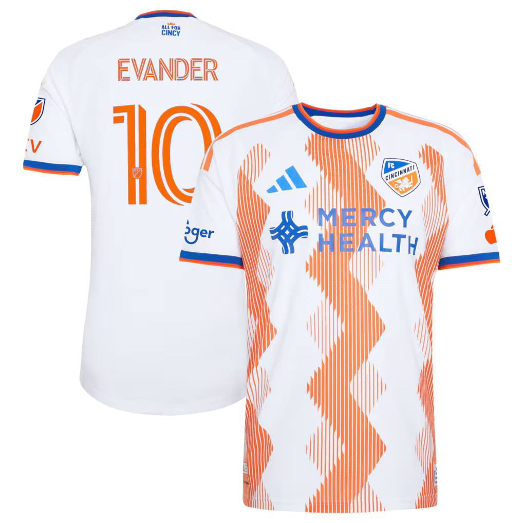 Men's FC Cincinnati Evander da Silva Ferreira White 2026 The Seven Hills Kit On-Field Authentic Patch Jersey