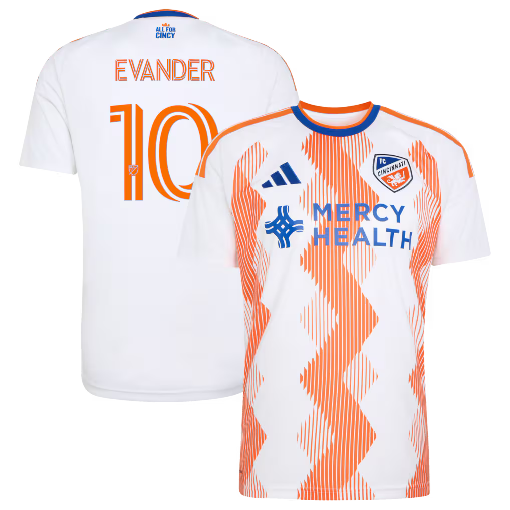Men's FC Cincinnati Evander da Silva Ferreira White 2026 The Seven Hills Kit Replica Jersey