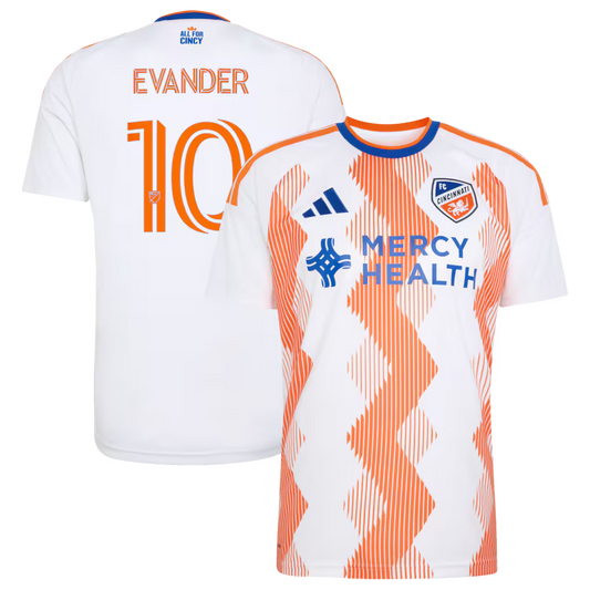 Men's FC Cincinnati Evander da Silva Ferreira White 2026 The Seven Hills Kit Replica Jersey
