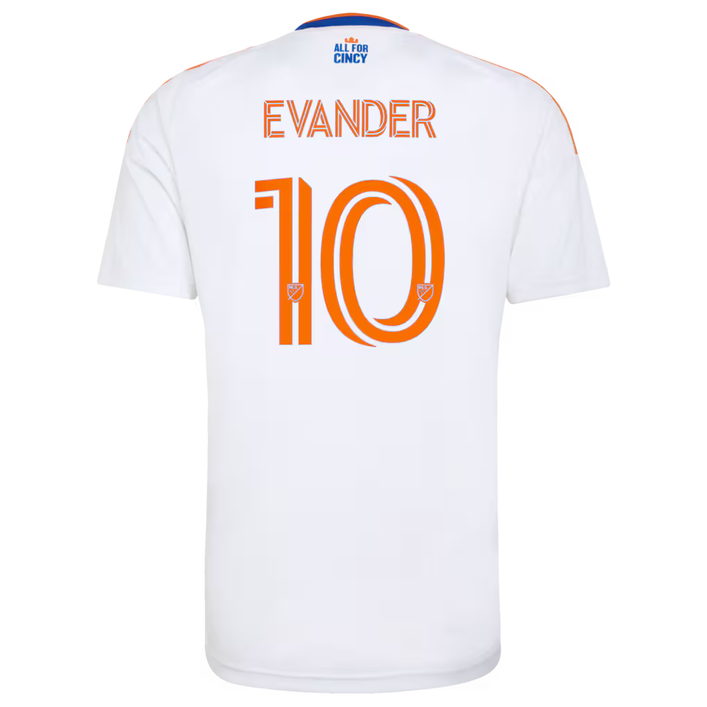 Men's FC Cincinnati Evander da Silva Ferreira White 2026 The Seven Hills Kit Replica Jersey