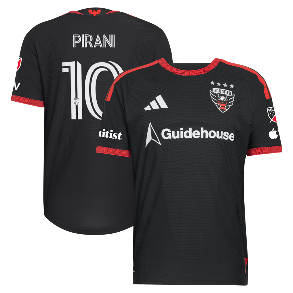 Men's D.C. United Gabriel Pirani Black 2026 Black-and-Red Kit On-Field Authentic Patch Jersey