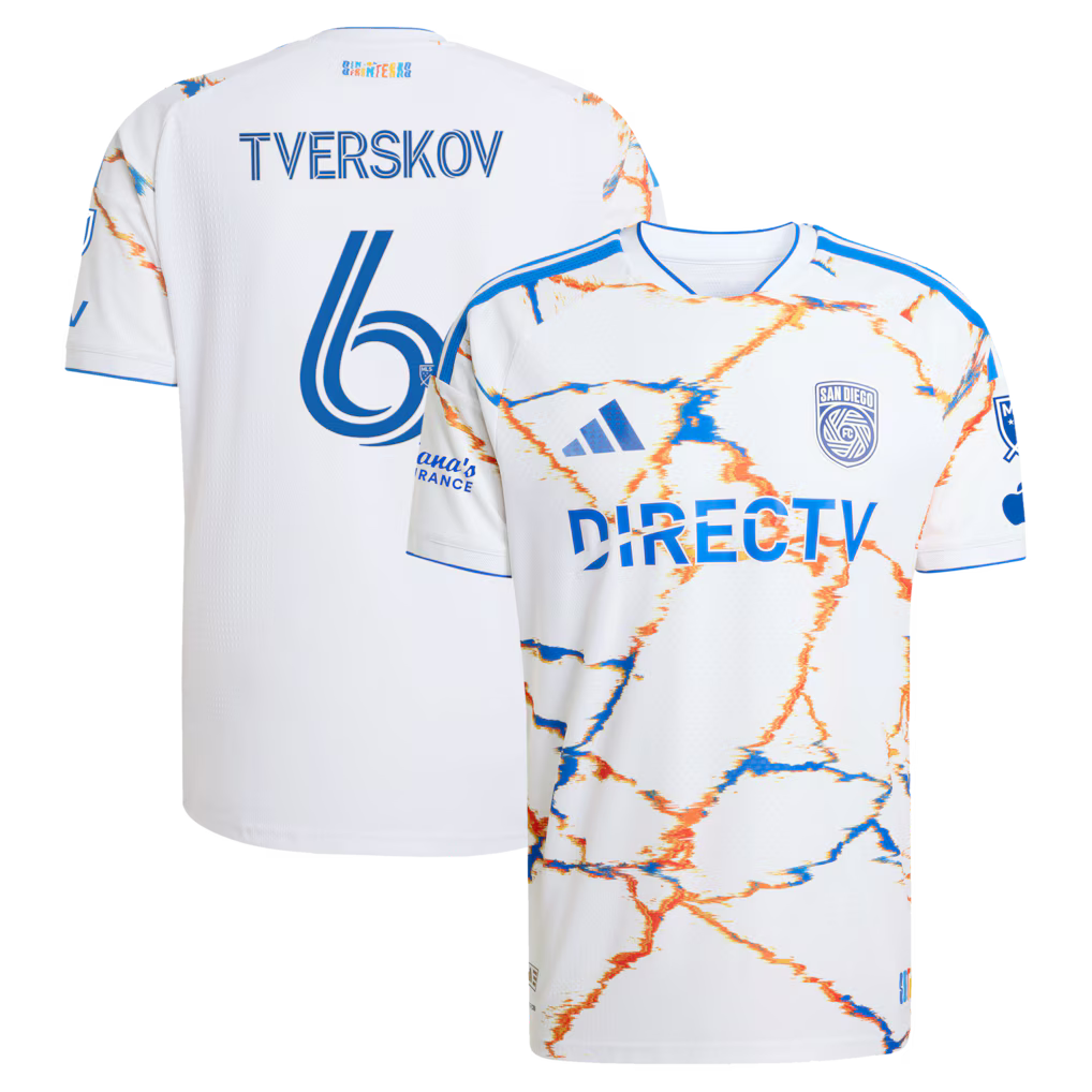 Men's San Diego FC Jeppe Tverskov White 2026 Unprecedented Unity Kit On-Field Authentic Patch Jersey