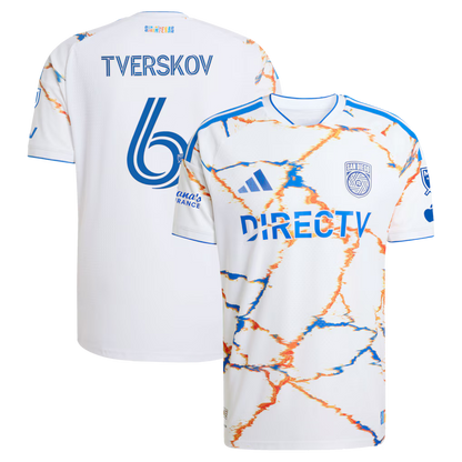 Men's San Diego FC Jeppe Tverskov White 2026 Unprecedented Unity Kit On-Field Authentic Patch Jersey