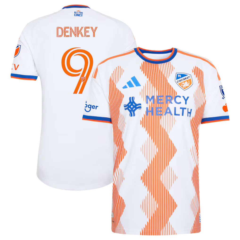 Men's FC Cincinnati Kévin Denkey White 2026 The Seven Hills Kit On-Field Authentic Patch Jersey