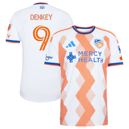Men's FC Cincinnati Kévin Denkey White 2026 The Seven Hills Kit On-Field Authentic Patch Jersey