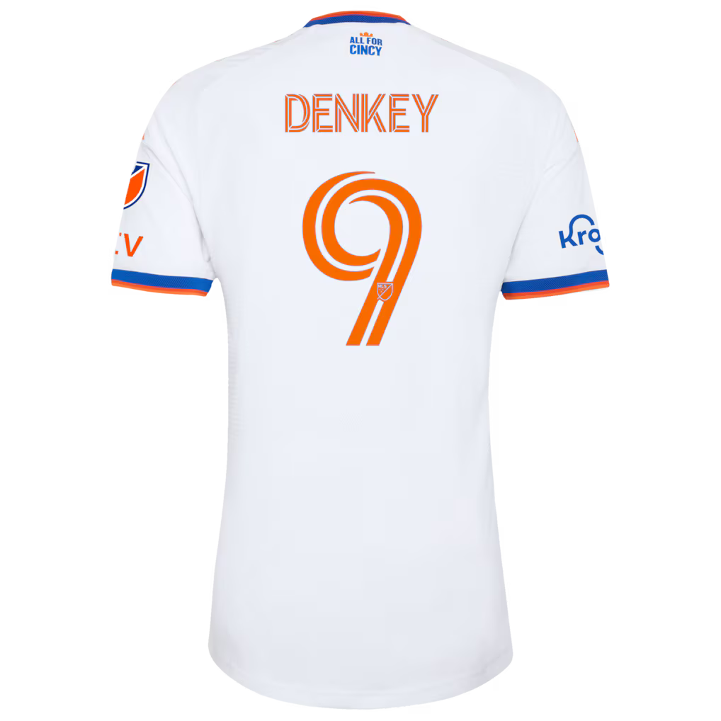 Men's FC Cincinnati Kévin Denkey White 2026 The Seven Hills Kit On-Field Authentic Patch Jersey