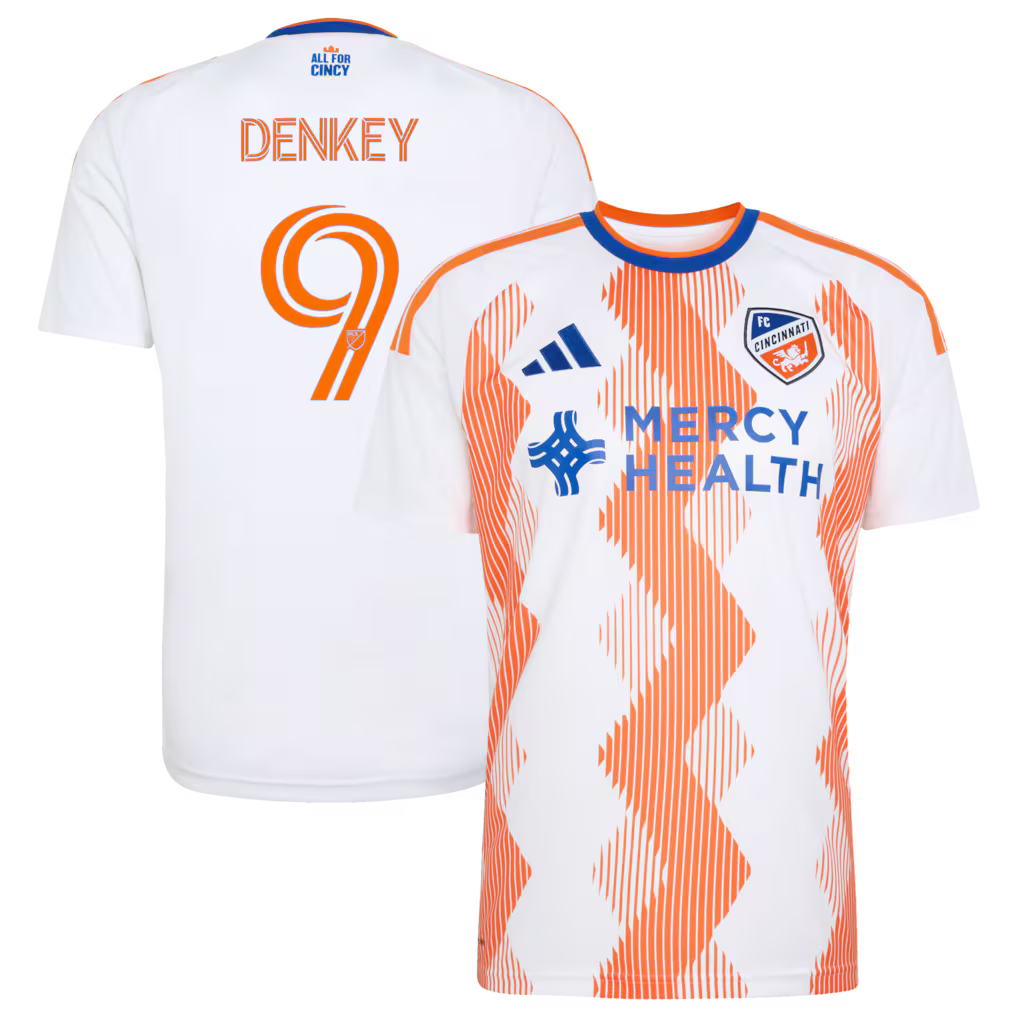 Men's FC Cincinnati Kévin Denkey White 2026 The Seven Hills Kit Replica Jersey