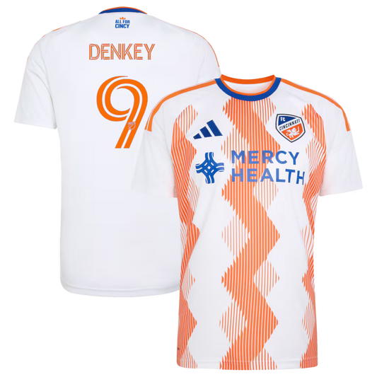 Men's FC Cincinnati Kévin Denkey White 2026 The Seven Hills Kit Replica Jersey