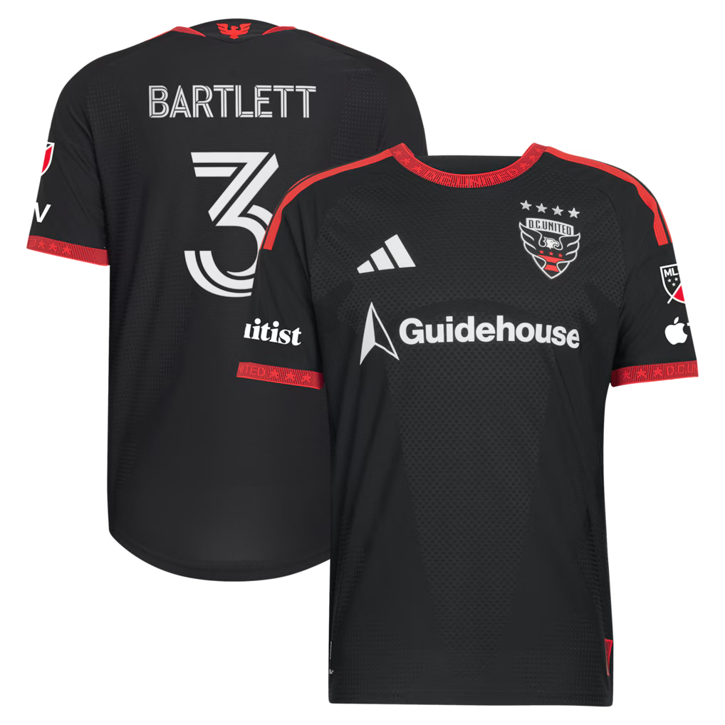 Men's D.C. United Lucas Bartlett Black 2026 Black-and-Red Kit On-Field Authentic Patch Jersey