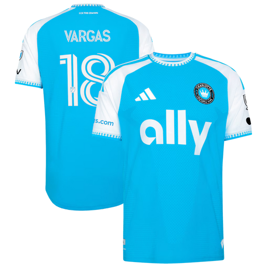 Men's Charlotte FC Obed Vargas Blue 2026 Carolina Kit: Crowns Up On-Field Authentic Patch Jersey