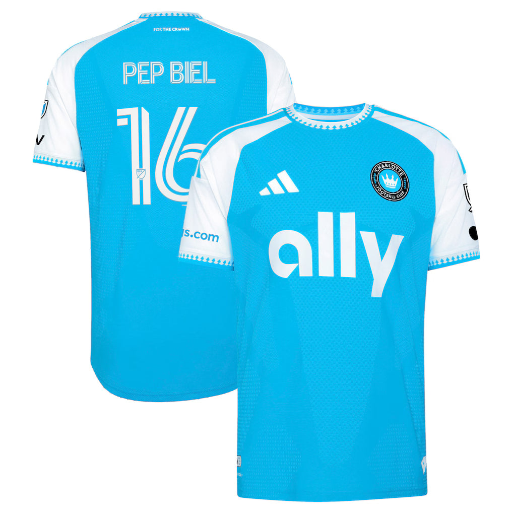 Men's Charlotte FC Pep Biel Blue 2026 Carolina Kit: Crowns Up On-Field Authentic Patch Jersey