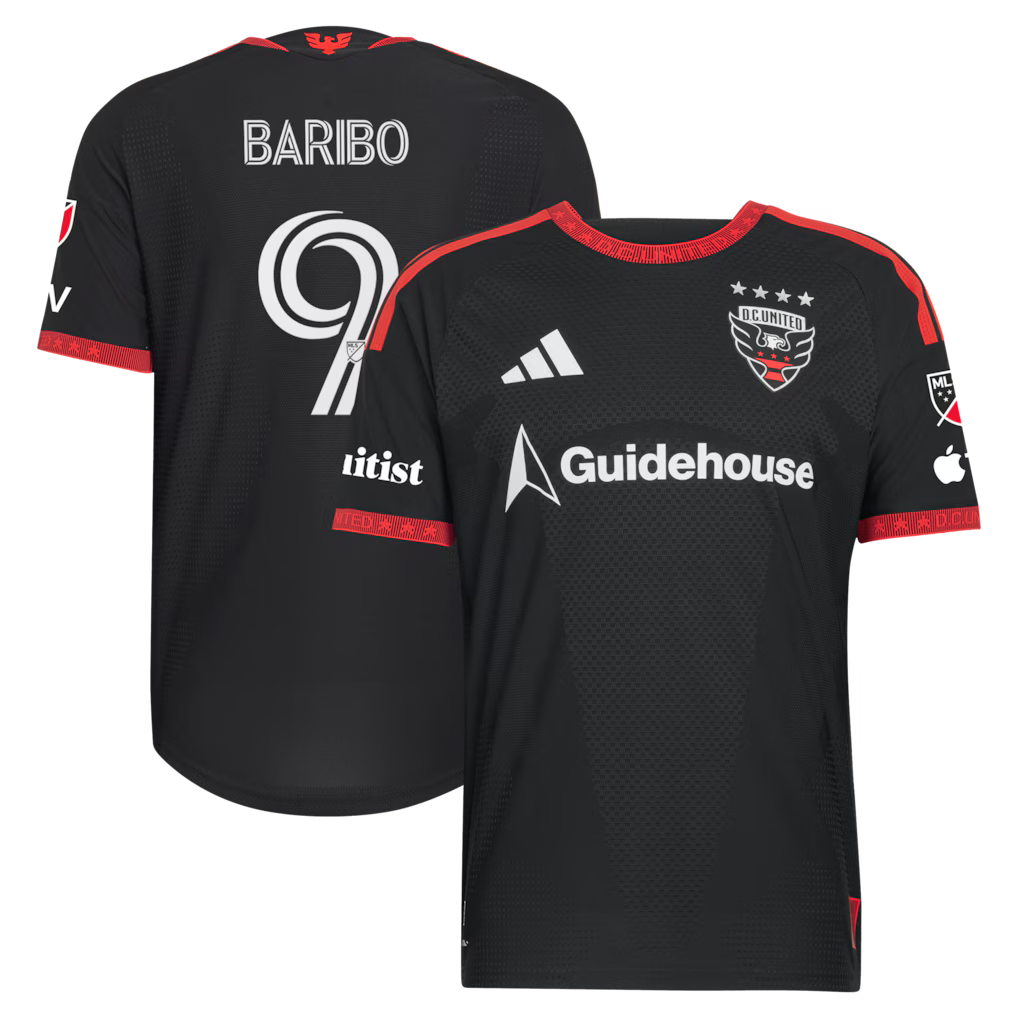 Men's D.C. United Tai Baribo Black 2026 Black-and-Red Kit On-Field Authentic Patch Jersey