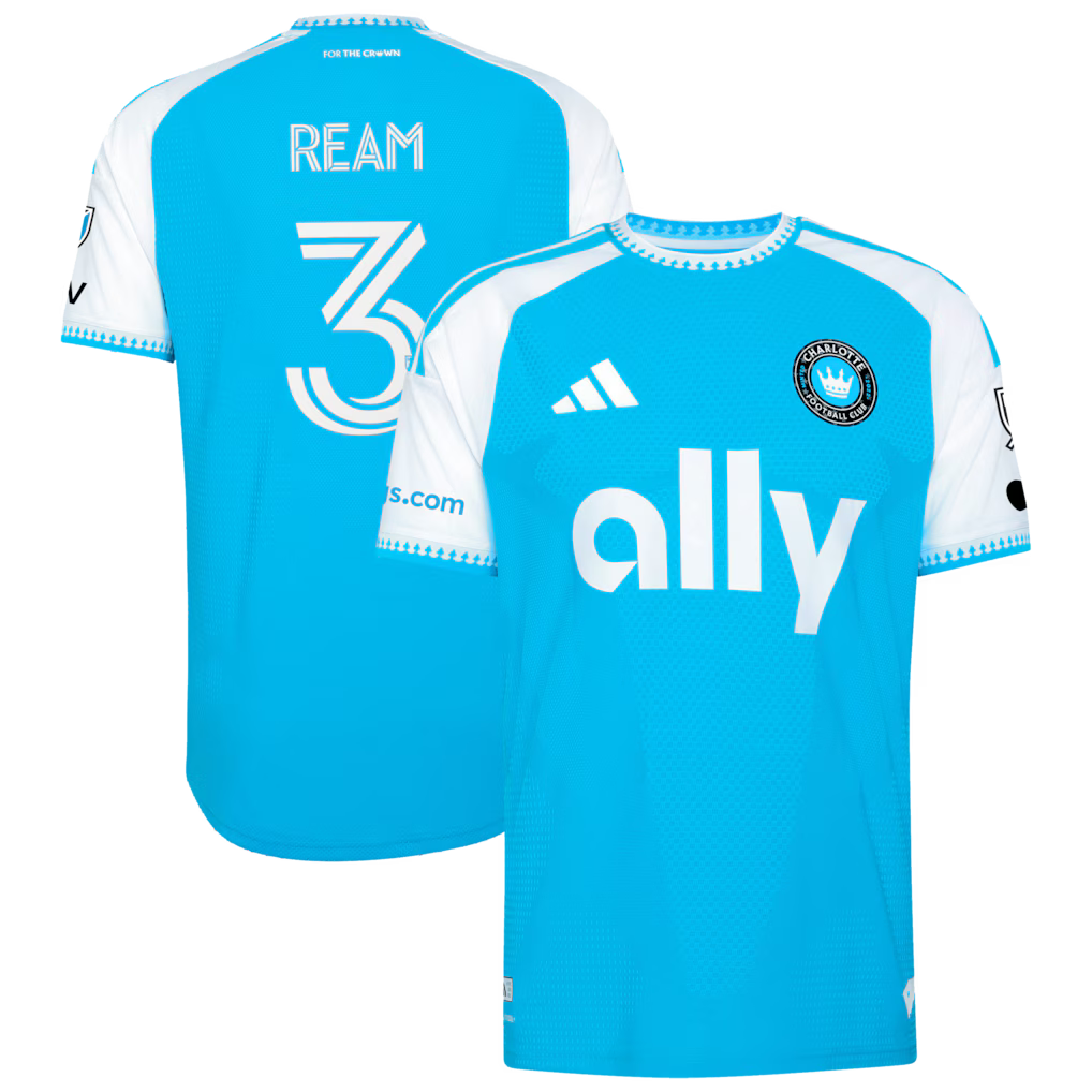 Men's Charlotte FC Tim Ream Blue 2026 Carolina Kit: Crowns Up On-Field Authentic Patch Jersey