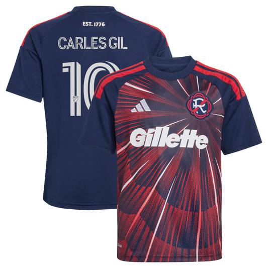 Kids New England Revolution Carles Gil Blue 2026 Independence Day Replica Jersey