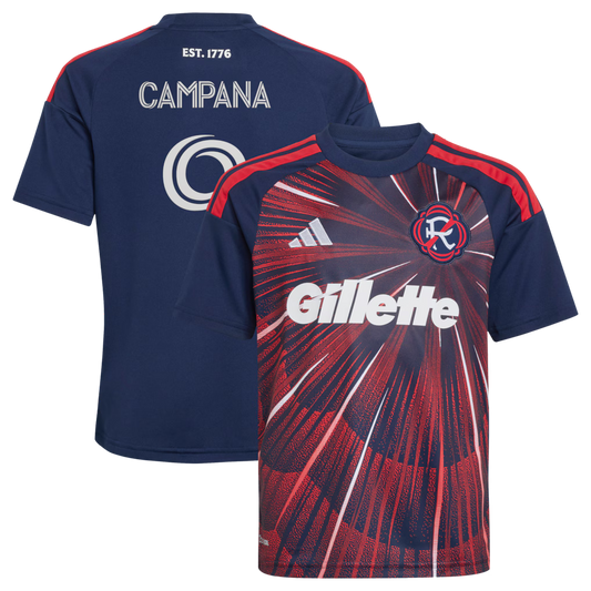 Kids New England Revolution Leonardo Campana Blue 2026 Independence Day Replica Jersey